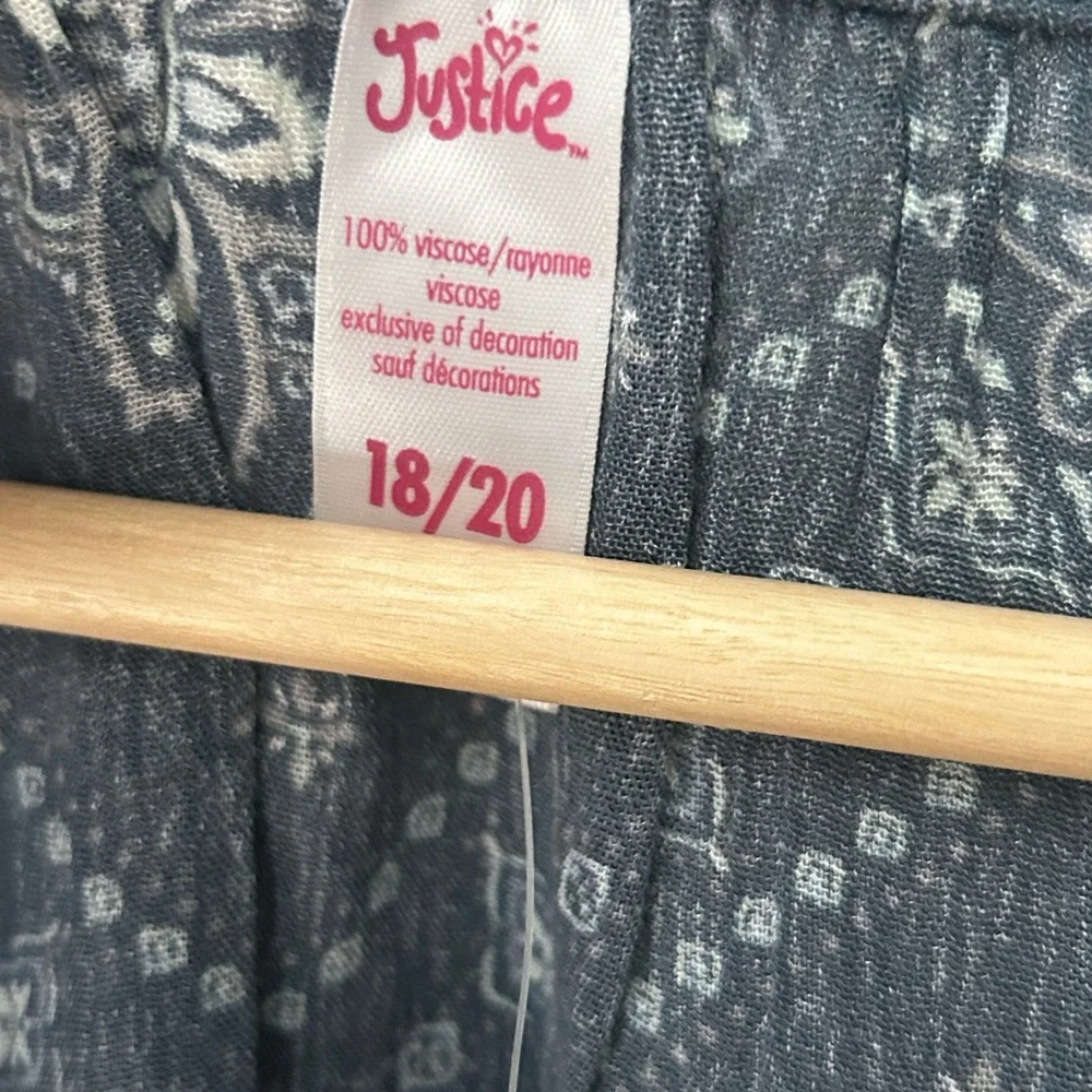 ⭐️ NEW Justice Girls 18/20 Dark Blue Patterned Boho Blouse
